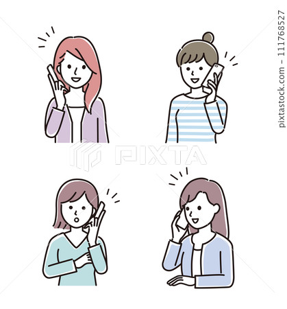 一名婦女在智慧型手機上交談的插圖集 一名婦女在智慧型手機上交談的插圖集 111768527