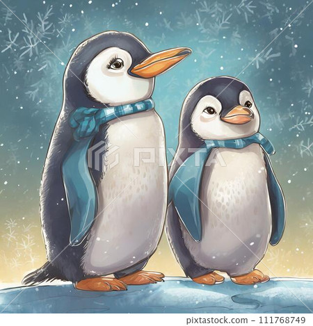 Baby penguin penguin walking on ice in the snow 111768749