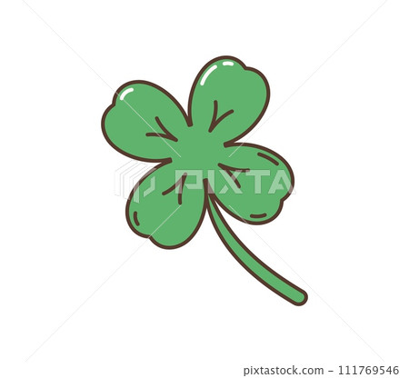 Cartoon retro groovy hippie shamrock clover. Green quatrefoil plant with nostalgic, vintage 80s vibes. Isolated vector symbol of luck, Irish celebrations, festivals, folklore and st. Patricks day 111769546
