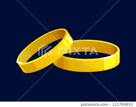 Cartoon wedding rings or engagement bands, vector jewelry for bride and groom marriage ceremony. Isolated plain gold rings laying on each other, wedding anniversary gift, jewellery for Valentines Day Cartoon wedding rings or engagement bands, vector jewelry for bride and groom marriage ceremony. Isolated plain gold rings laying on each other, wedding anniversary gift, jewellery for Valentines Day 111769833