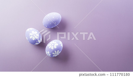Happy easter! Colourful Easter eggs on pastel background. Decoration concept for greetings and presents on Easter Day celebrate time. 111770180