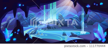 Underground cave with river waterfall and gemstone 111770444
