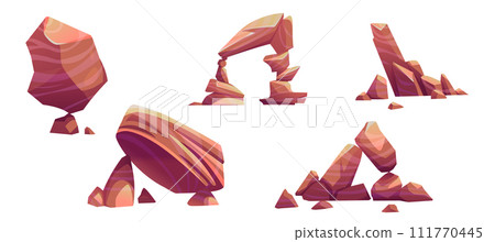 Big desert stone piles and cliff. 111770445