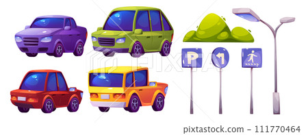 Car parking elements set on white background 111770464