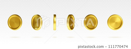 Golden coin 3d in different angles of rotation. 111770474