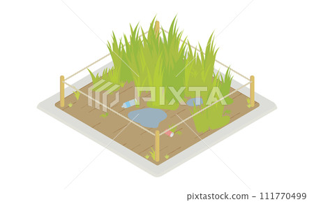 Illustration of an abandoned vacant lot with weeds growing Illustration of an abandoned vacant lot with weeds growing 111770499