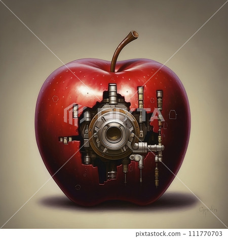 Juicy delicious apple lies on a beautiful plate, Ai generated 111770703