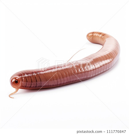 Beautiful big wild earthworm looking forward is shown in full length, Ai generated 111770847