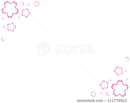 Upper and lower frame of pink cherry blossoms and petals/illustration/material 111770922