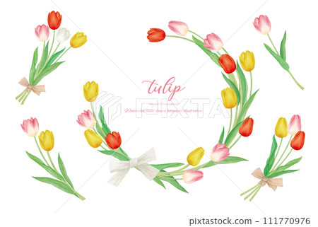 Frame decorated with watercolor hand drawn tulip flowers 111770976