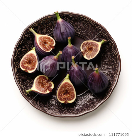 Juicy delicious fig lies on beautiful plate, Ai generated 111771095