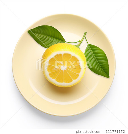 Juicy delicious lemon lies on beautiful plate, Ai generated Juicy delicious lemon lies on beautiful plate, Ai generated 111771152