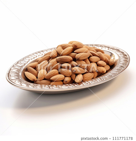 delicious nut almond lies on beautiful plate, Ai generated 111771178