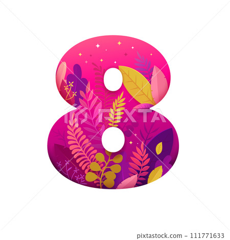 International Womens Day. March 8 banner with floral decor. Cut paper with a pattern of spring plants, leaves and flowers. Template for a poster, cards, banner Vector illustration 111771633