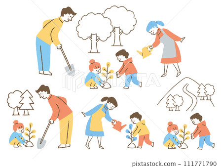 一家四口嘗試種植樹苗_color 一家四口嘗試種植樹苗_color 111771790