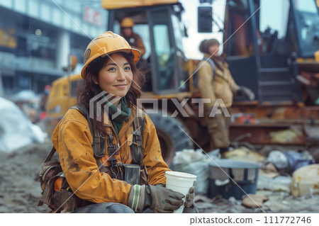 Female worker AI image working at a construction site 111772746