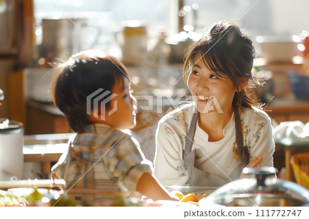 Nursery teacher playing with children AI image Nursery teacher playing with children AI image 111772747