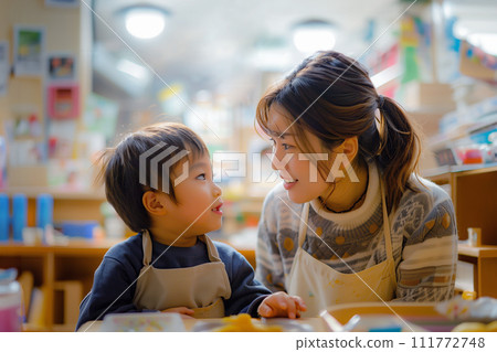 幼兒園老師和孩子們玩耍的AI圖像 111772748