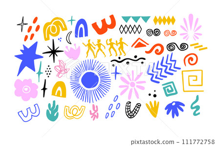 Set of colorful ancient greek abstract doodle elements 111772758