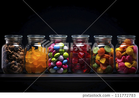 Jars with a variety of candies. Generative AI Jars with a variety of candies. Generative AI 111772783