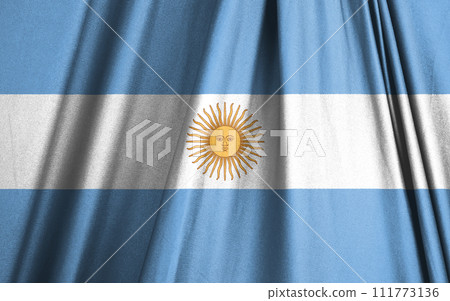 Argentina flag. Textured silk cloth 3D illustration 111773136