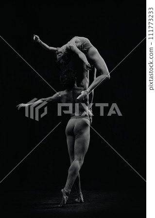 Artistic, talented and passionate ballet dancers, man and woman making fascinating performance. Monochrome 111773233