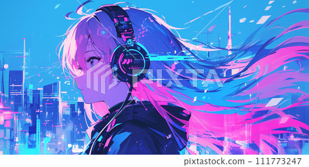 cool girl in futuristic city 111773247
