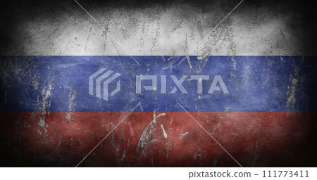 Russian flag grunge look . Scratches and cracks illustration 111773411