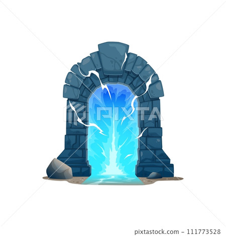 Fantasy game cartoon magic portal ancient door. Fantastic world portal, fairy planet vortex or parallel dimension stone door teleport computer game, arcade level environment isolated vector asset Fantasy game cartoon magic portal ancient door. Fantastic world portal, fairy planet vortex or parallel dimension stone door teleport computer game, arcade level environment isolated vector asset 111773528