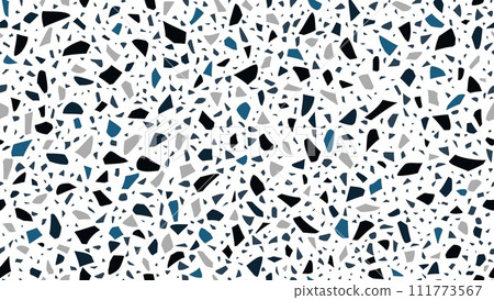 Blue, black, grey and white terrazzo ceramic floor pattern or background. Terazo marble floor pattern, terrazo ceramic kitchen countertop or terazzo stone surface vector colorful texture or backdrop 111773567