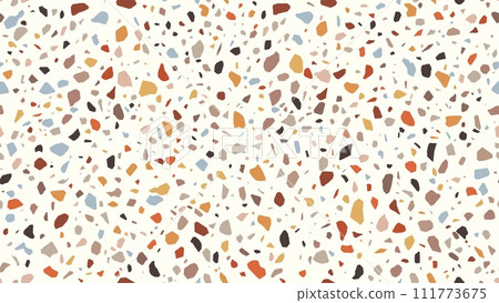 Terrazzo mosaic pattern, terazzo marble floor tile, terazo texture seamless background. Vector terrazzo tile pattern with abstract stone texture, color quartz, granite and glass fragments backdrop Terrazzo mosaic pattern, terazzo marble floor tile, terazo texture seamless background. Vector terrazzo tile pattern with abstract stone texture, color quartz, granite and glass fragments backdrop 111773675