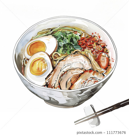 日本拉麵水彩畫（AI 生成圖像） 111773676