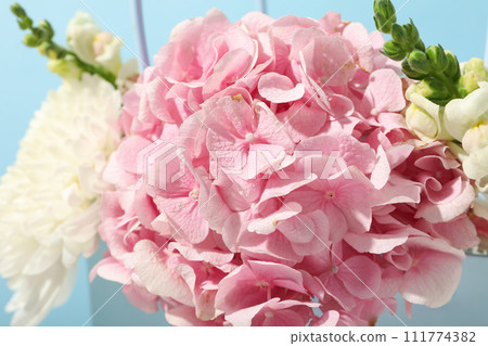 Beautiful, fresh flowers on a blue background. 111774382