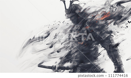 動態的 sumi-e 武士（AI 生成的圖像） 111774416
