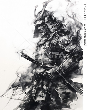 A dynamic sumi-e samurai (AI-generated image) - Stock Illustration ...