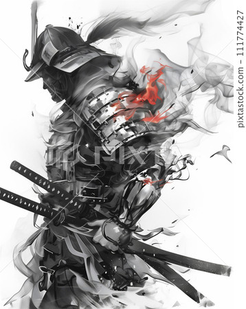 A dynamic sumi-e samurai (AI-generated image) 111774427