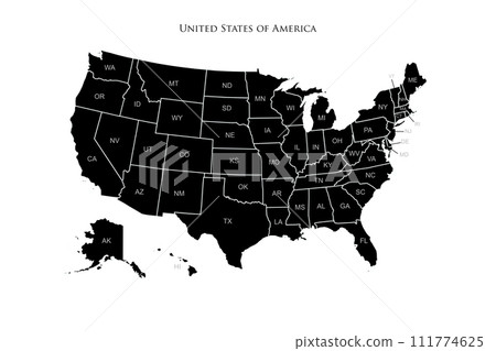United States of America map silhouette with states and borders illustration United States of America map silhouette with states and borders illustration 111774625