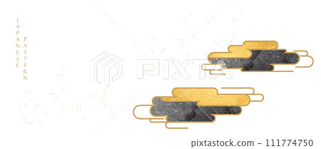Abstract background with geometric pattern texture vector. Art acrylic element with Japanese icons in vintage style. 111774750