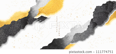 Abstract background with gold and black texture vector. Art acrylic element with Japanese ocean sea and wave pattern in oriental style. 111774751
