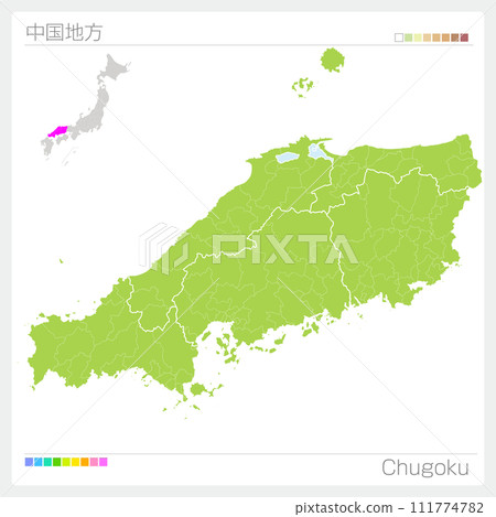 Chugoku map of the Chugoku region (green) 111774782