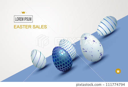 Blue oblique illustration, set of beautiful Easter eggs 111774794