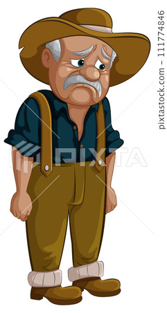 Worried Farmer in Hat and Overalls Worried Farmer in Hat and Overalls 111774846
