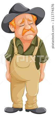 Sad Farmer in Overalls and Hat 111774876