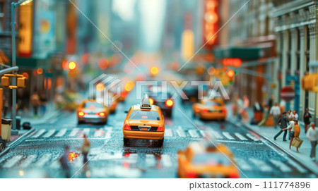 Taxi running in the city (miniature) 111774896