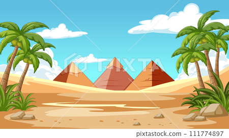 Desert Oasis with Ancient Pyramids 111774897