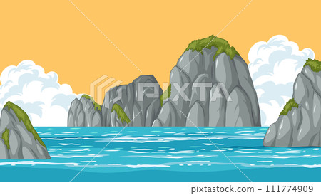 Serene Coastal Cliffs Vector Illustration 111774909