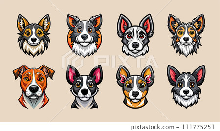 Set of dog head cartoon mascot logo design 111775251