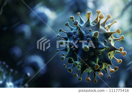 AI-generated content. Medical concept - closeup shot of a virus under microscope 111775416