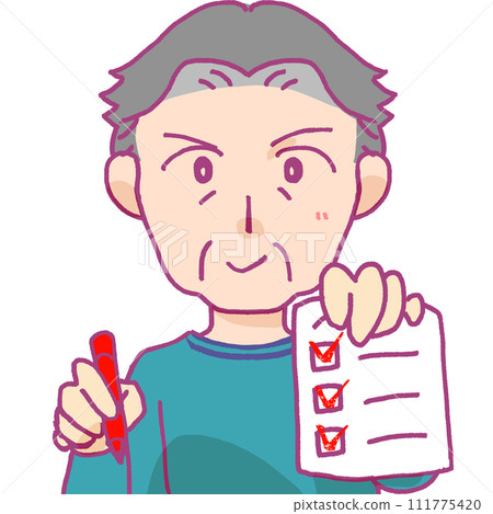 一名老人檢查複選標記的插圖 111775420