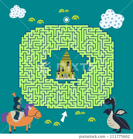 Maze labyrinth game Fairy Tale vector illustration. Square format puzzle for kids 111775602